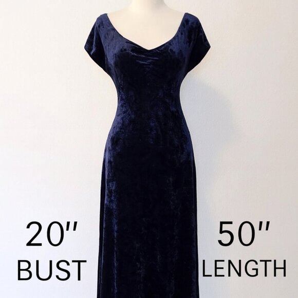 NWT Velvet Maxi Dress Size M Navy Blue Low Back Whimsigoth Deadstock Y2K 90s - Picture 2 of 13